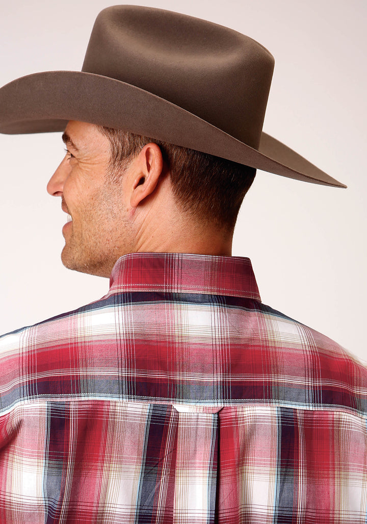 MENS LONG SLEEVE BUTTON RED APPLE PLAID WESTERN SHIRT