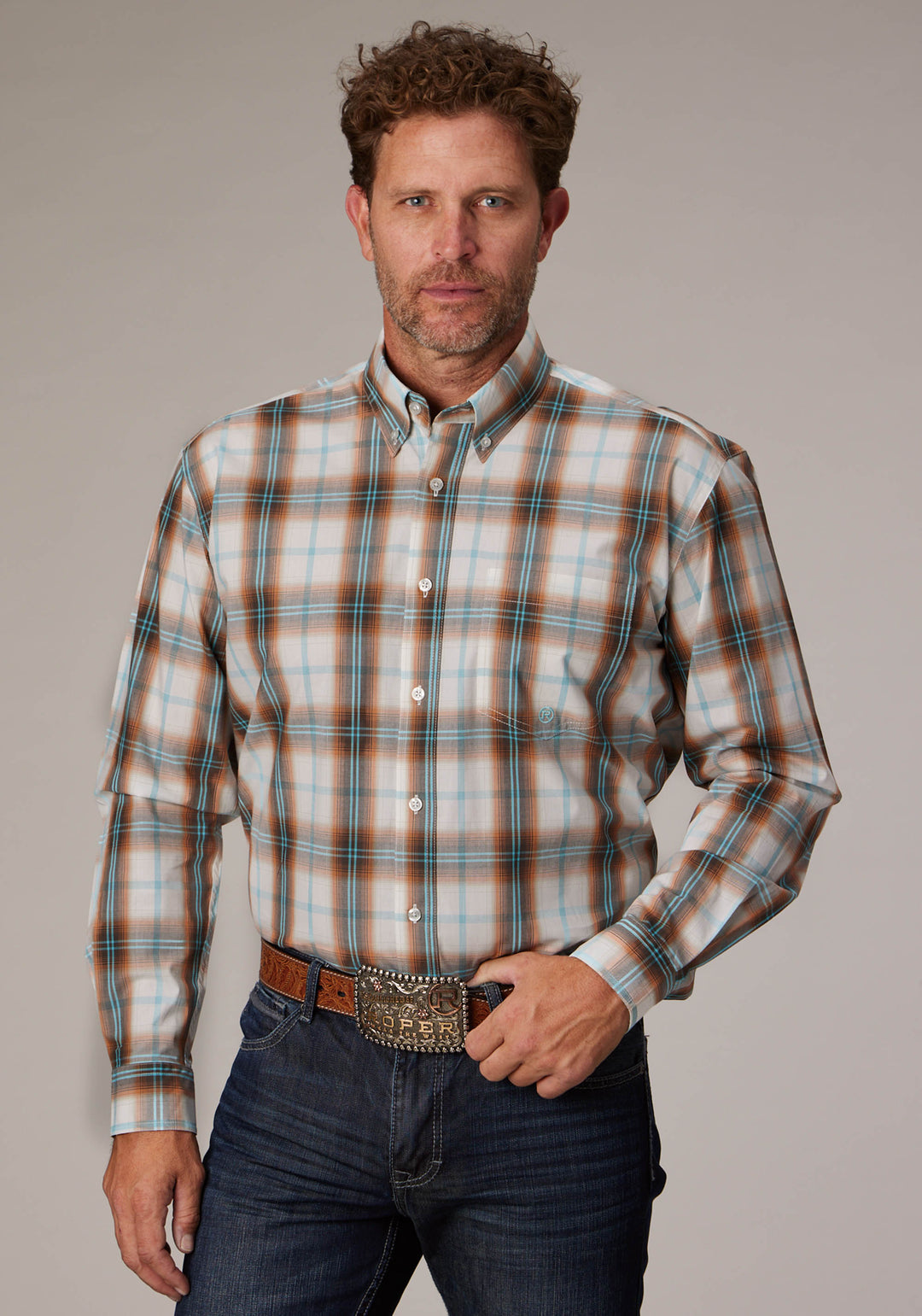 MENS DESERT SPRING PLAID LONG SLEEVE BUTTON WESTERN SHIRT