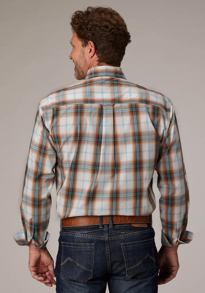 MENS DESERT SPRING PLAID LONG SLEEVE BUTTON WESTERN SHIRT