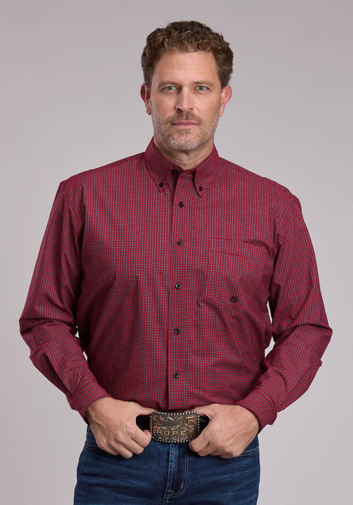 MENS ROPER STRETCH CHECK WESTERN BUTTON UP SHIRT