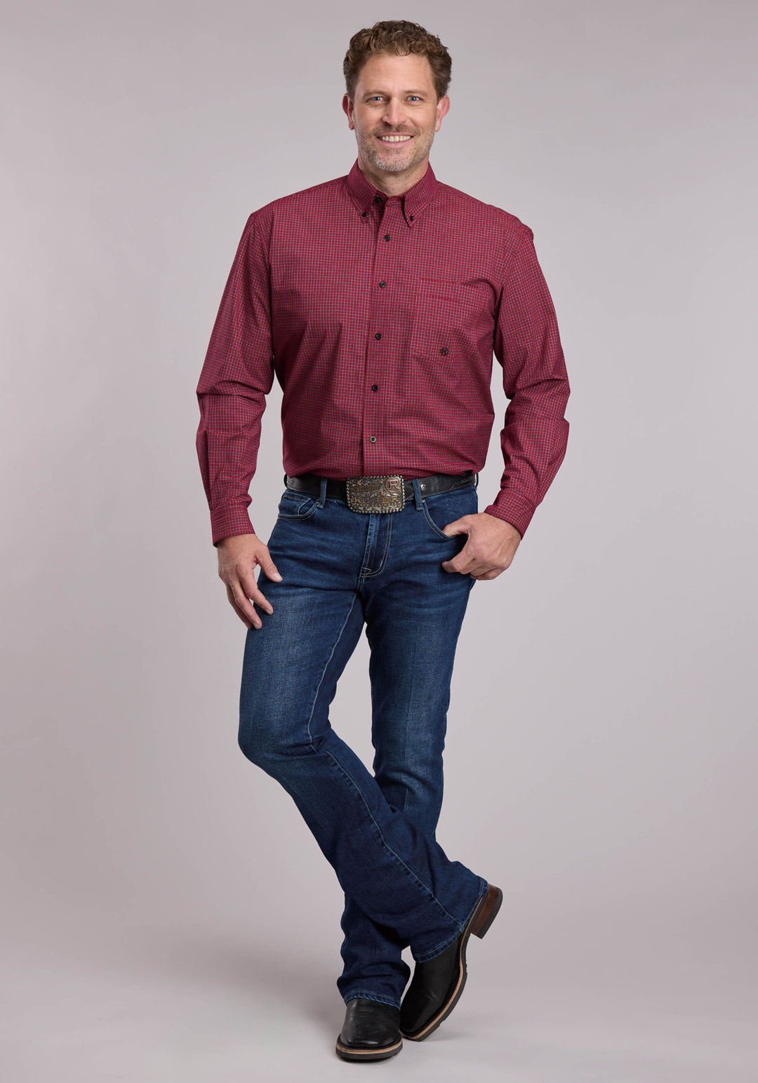 MENS ROPER STRETCH CHECK WESTERN BUTTON UP SHIRT