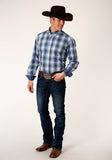 MENS LONG SLEEVE BUTTON STORM BLUE OMBRE WESTERN SHIRT