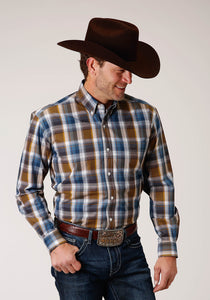 MENS LONG SLEEVE BUTTON CHOCOLATE PLAID WESTERN SHIRT