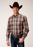 MENS LONG SLEEVE BUTTON REDWOOD PLAID WESTERN SHIRT