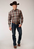 MENS LONG SLEEVE BUTTON REDWOOD PLAID WESTERN SHIRT