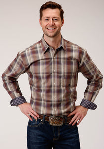 MENS LONG SLEEVE BUTTON CIDER PLAID WESTERN SHIRT