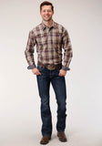 MENS LONG SLEEVE BUTTON CIDER PLAID WESTERN SHIRT