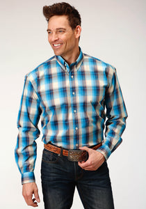 MENS LONG SLEEVE BUTTON SUNSET PLAID WESTERN SHIRT