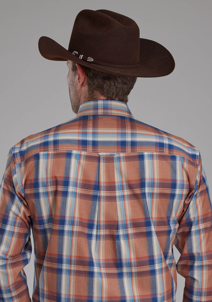 MENS FALLING LEAVES PLAID LONG SLEEVE BUTTON WESTERN SHIRT