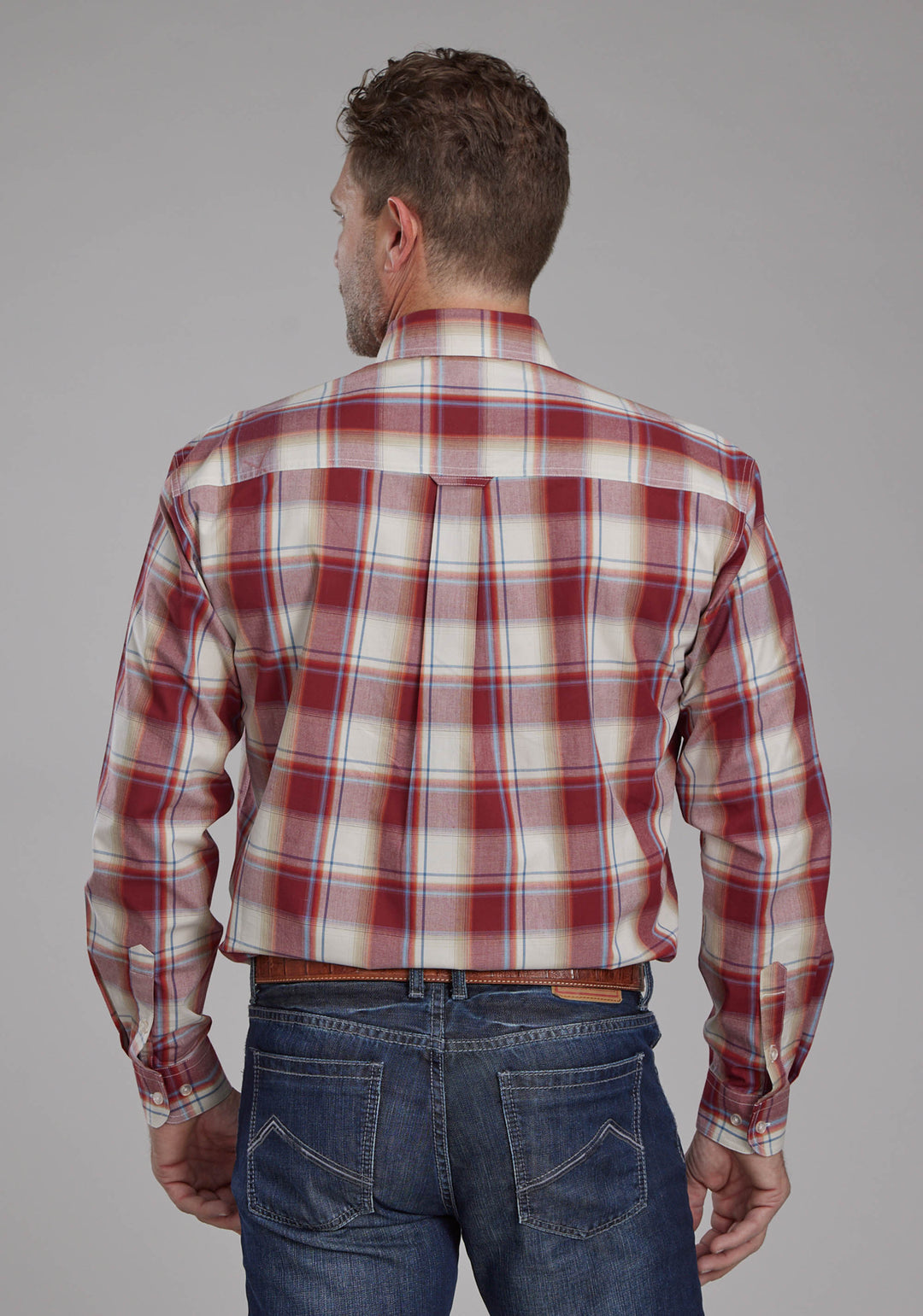 MENS '57 CHEVY PLAID LONG SLEEVE BUTTON WESTERN SHIRT