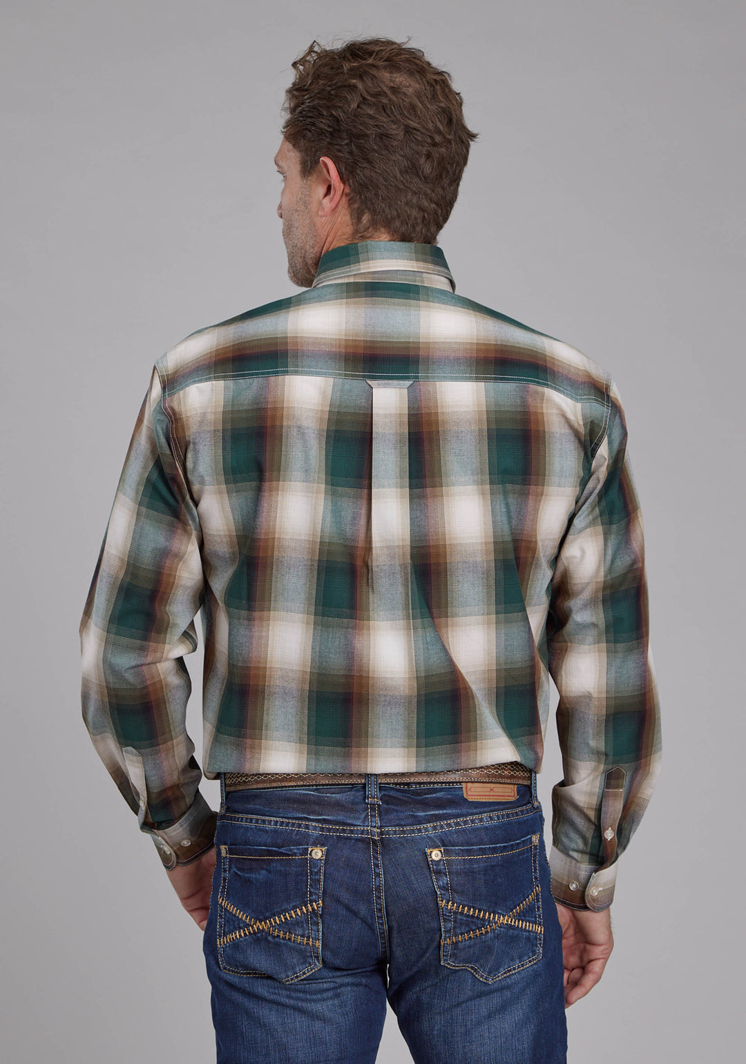MENS TALL TREE PLAID LONG SLEEVE BUTTON WESTERN SHIRT