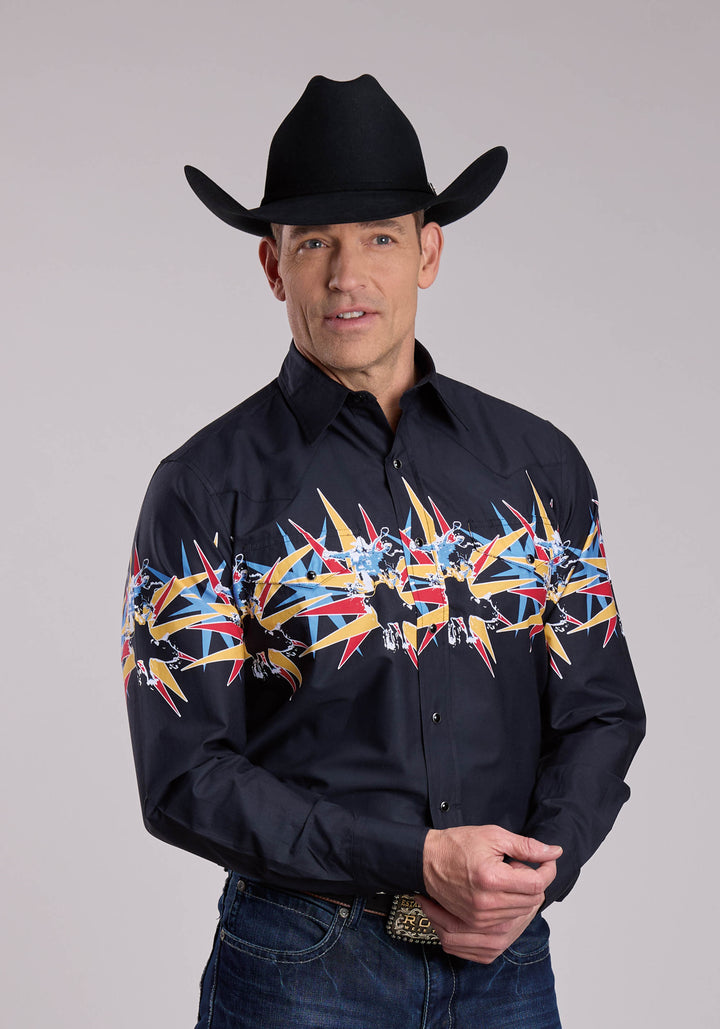 MENS ROPER STAR BULL BORDER LONG SLEEVE SNAP SHIRT