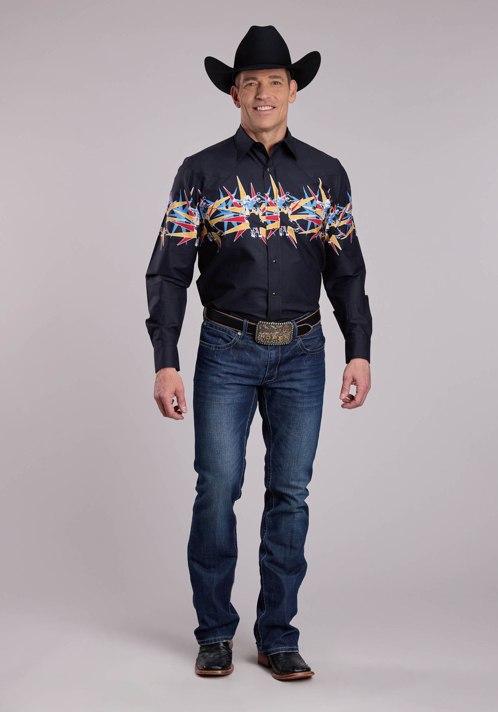 MENS ROPER STAR BULL BORDER LONG SLEEVE SNAP SHIRT