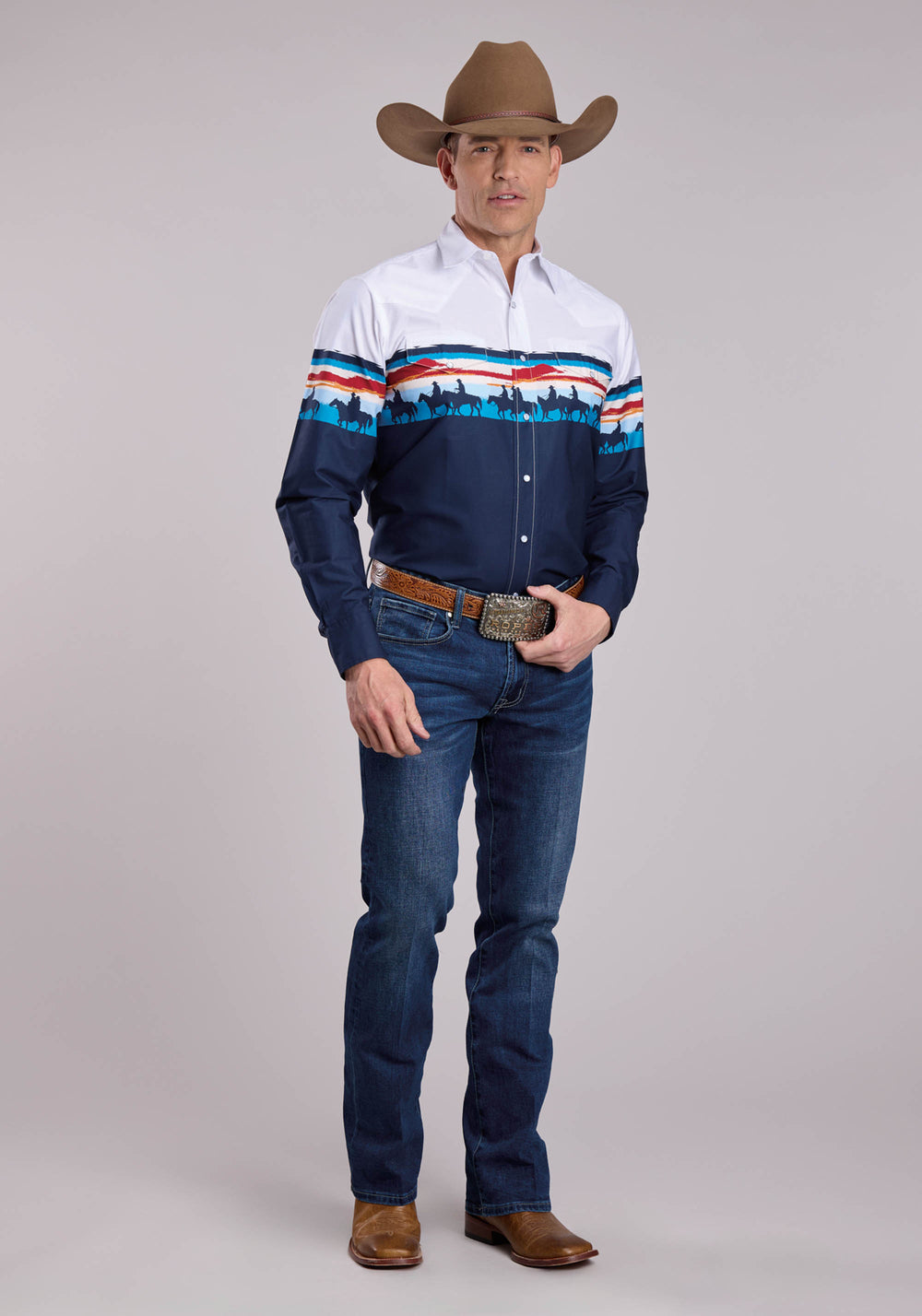 MENS ROPER SUNSET BORDER LONG SLEEVE SNAP SHIRT