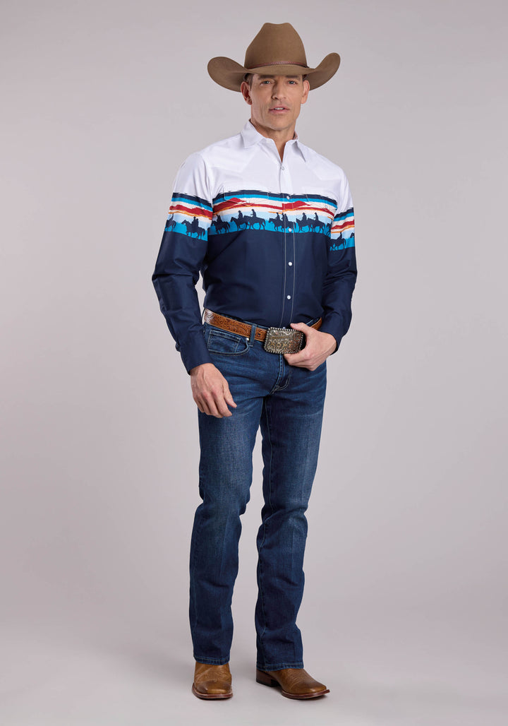 MENS ROPER SUNSET BORDER LONG SLEEVE SNAP SHIRT