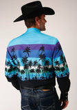 MENS LONG SLEEVE SNAP BEACH ROUNDUP BORDER WESTERN SHIRT