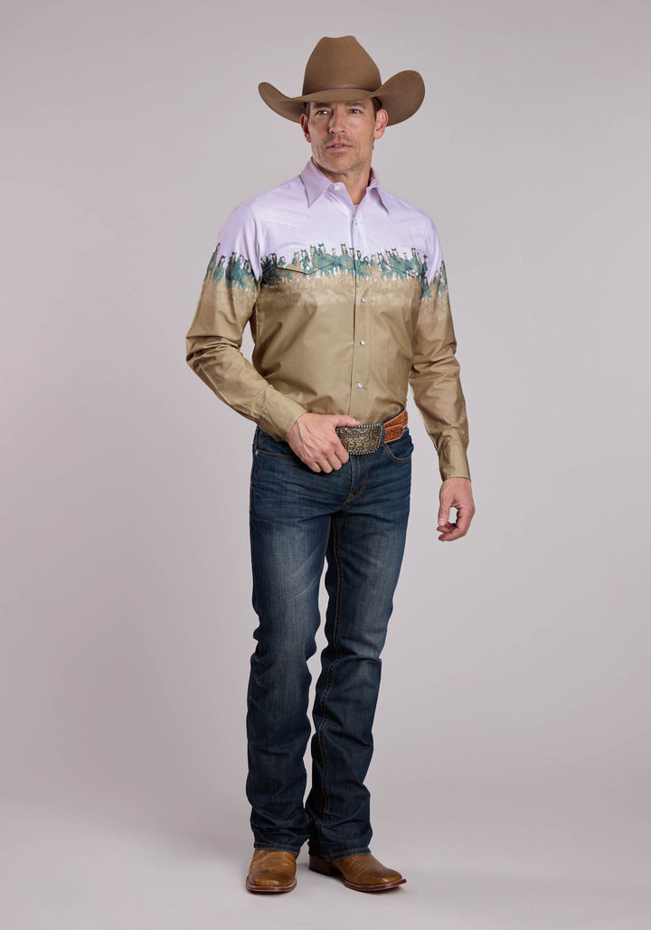 MENS ROPER RUN WILD BORDER LONG SLEEVE SNAP SHIRT