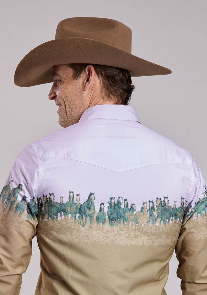 MENS ROPER RUN WILD BORDER LONG SLEEVE SNAP SHIRT