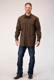 MENS LONG SLEEVE SNAP BRUSH TWILL OLIVE WESTERN SHIRT