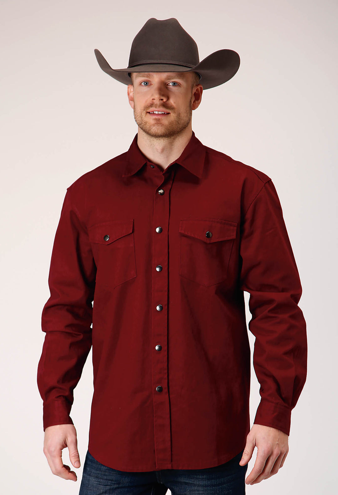 MENS LONG SLEEVE SNAP BRUSH TWILL RUST WESTERN SHIRT