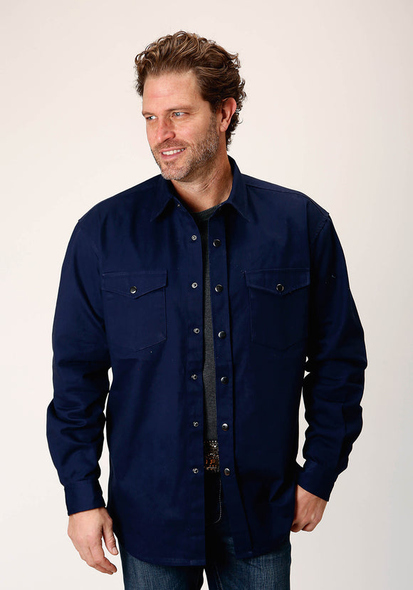 MENS LONG SLEEVE SNAP BRUSHED TWILL  NAVY WESTERN SHIRT