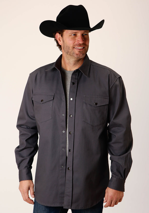 MENS LONG SLEEVE SNAP BRUSHED TWILL  CHARCOAL WESTERN SHIRT