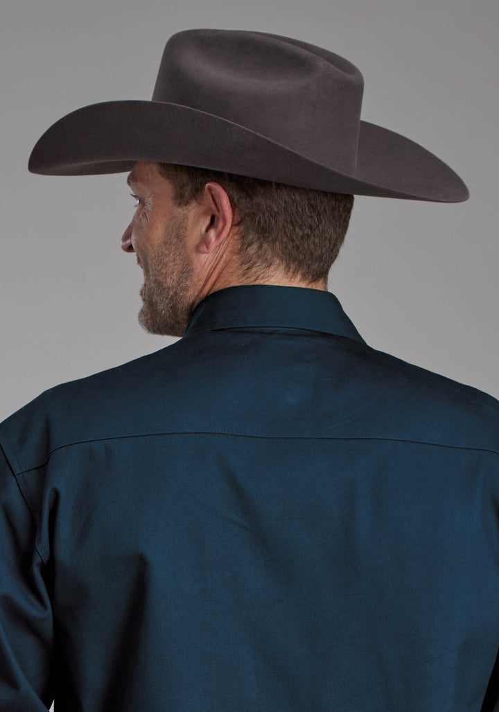 MENS LONG SLEEVE TWILL SHIRT - TEAL LONG SLEEVE SNAP WESTERN SHIRT