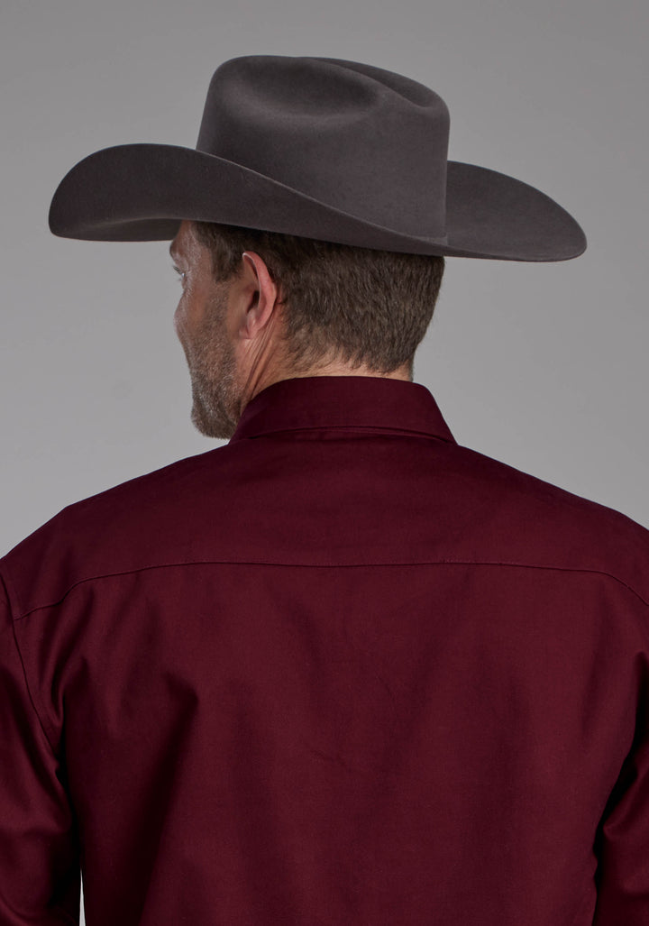 MENS LONG SLEEVE TWILL SHIRT - WINE LONG SLEEVE SNAP WESTERN SHIRT