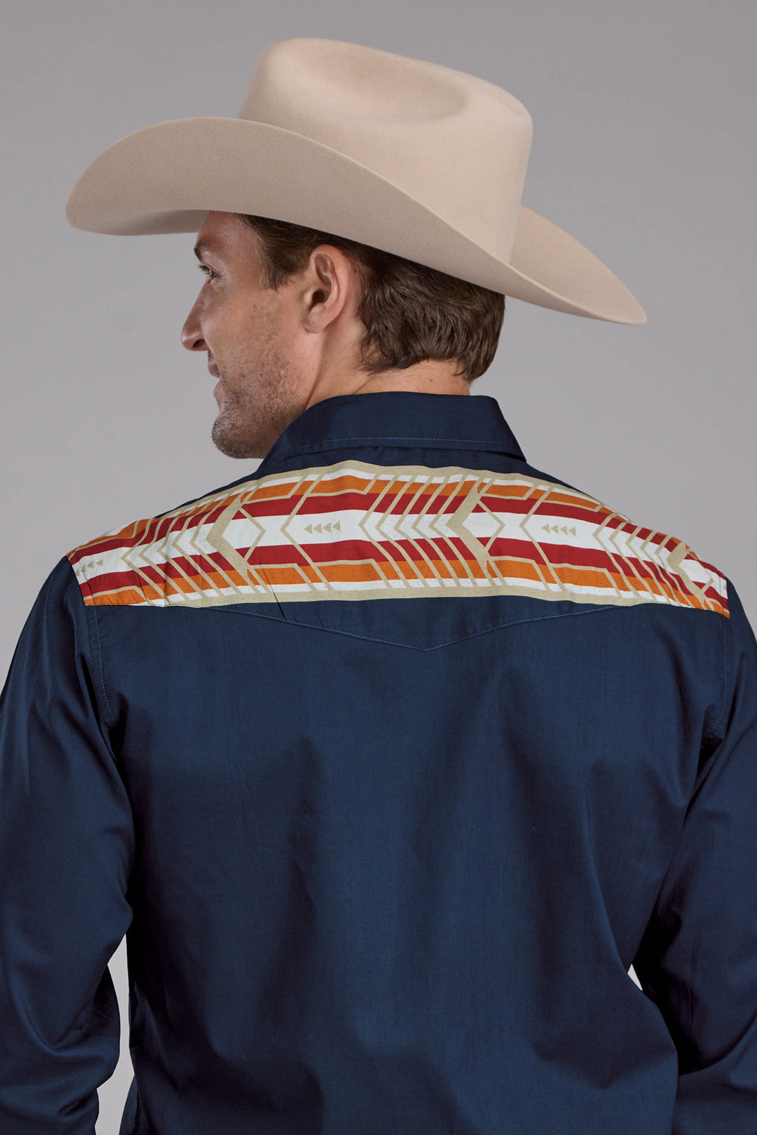 MENS AZTEC BORDER PRINT LONG SLEEVE BUTTON WESTERN SHIRT