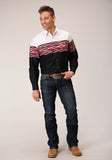 MENS LONG SLEEVE SNAP TRIBAL BORDER WESTERN SHIRT