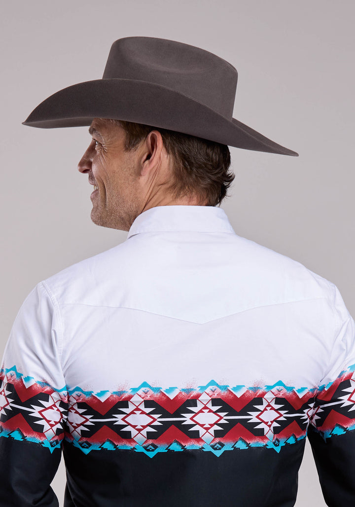 MENS ROPER STAMPLED AZTEC BORDER LONG SLEEVE SNAP SHIRT