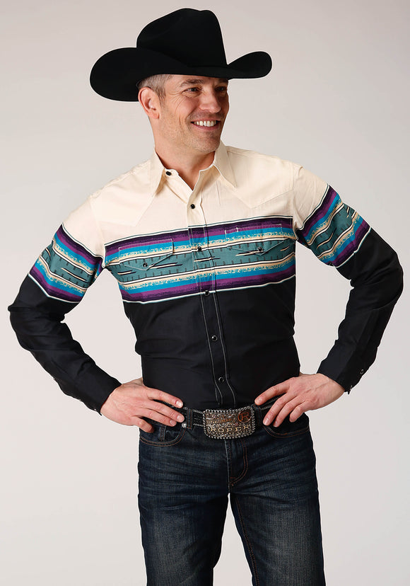 MENS LONG SLEEVE SNAP GREENLINE SERAPE BORDER WESTERN SHIRT