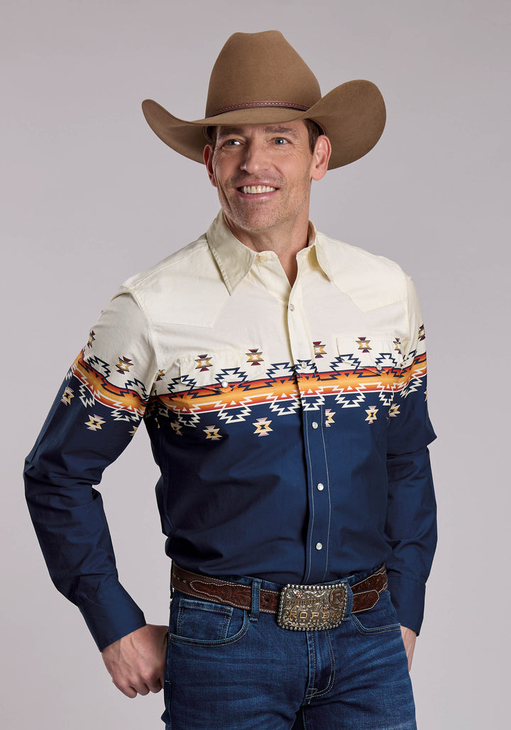 MENS ROPER OMBRE AZTEC BORDER WESTERN SNAP SHIRT