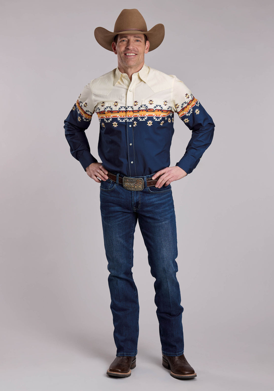 MENS ROPER OMBRE AZTEC BORDER WESTERN SNAP SHIRT