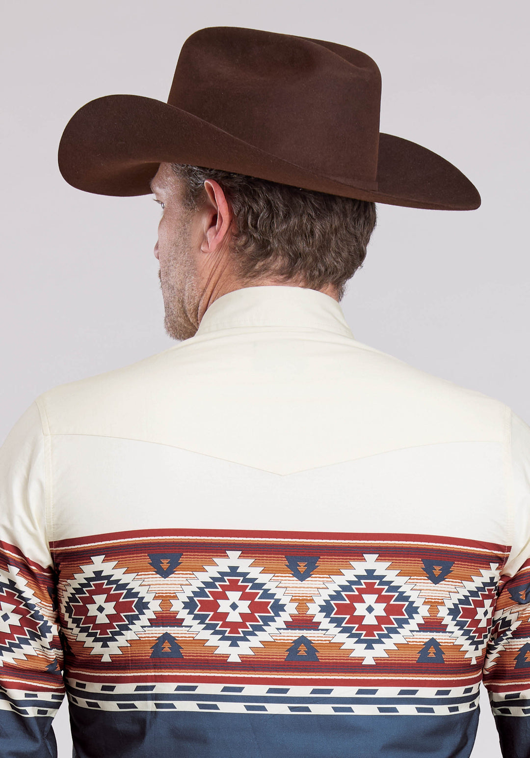 MENS LONG SLEEVE SNAP OMBRE BORDER PRINT WESTERN SHIRT