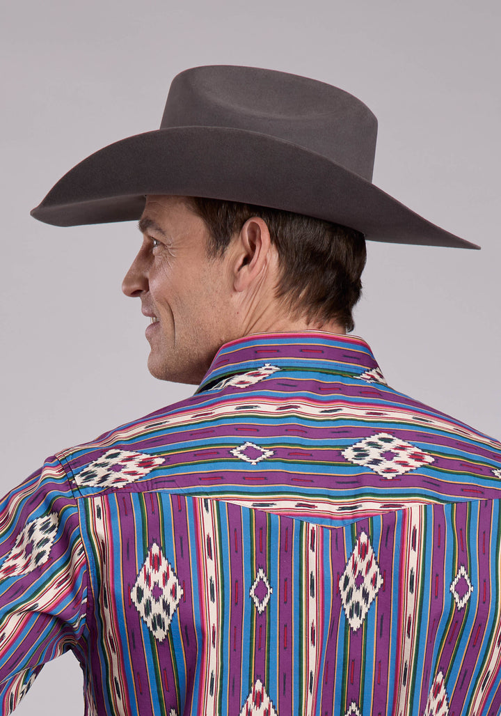 MENS LONG SLEEVE SNAP VINTAGE STRIPE WESTERN SHIRT