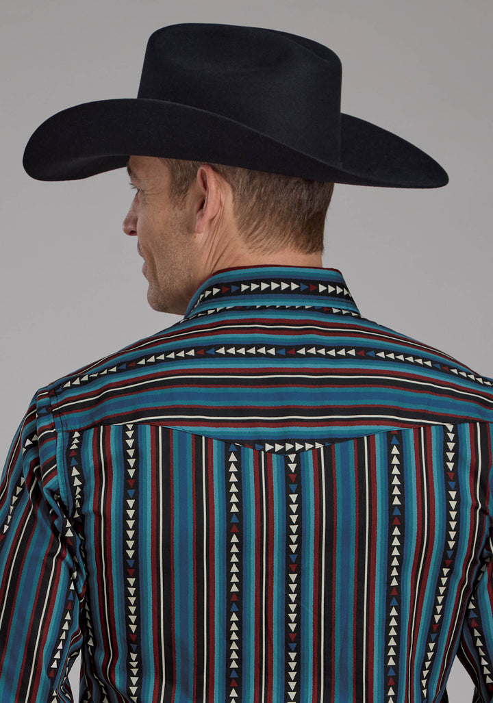 MENS VERTICAL STRIPE LONG SLEEVE SNAP WESTERN SHIRT