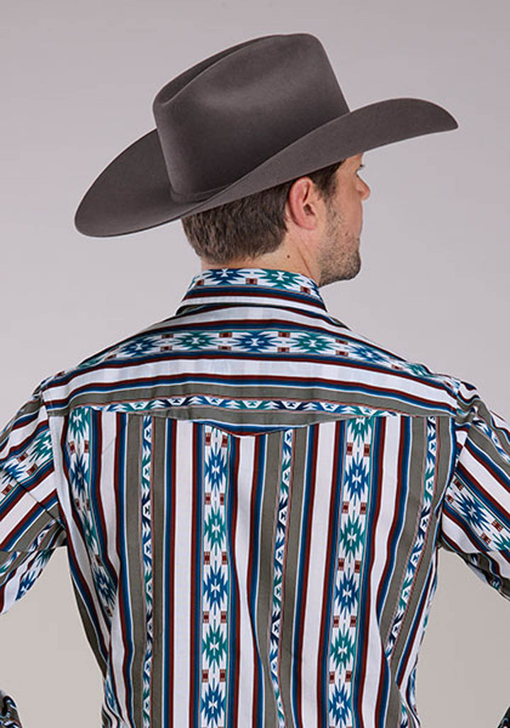 MENS VERTICAL RETRO STRIPE LONG SLEEVE SNAP WESTERN SHIRT