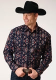 MENS LONG SLEEVE SNAP BLANKET STRIPE WESTERN SHIRT