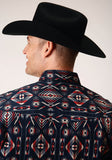 MENS LONG SLEEVE SNAP BLANKET STRIPE WESTERN SHIRT