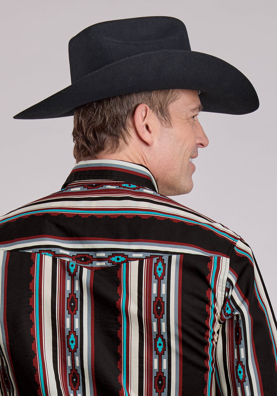 MENS LONG SLEEVE SNAP SERAPE STRIPE WESTERN SHIRT