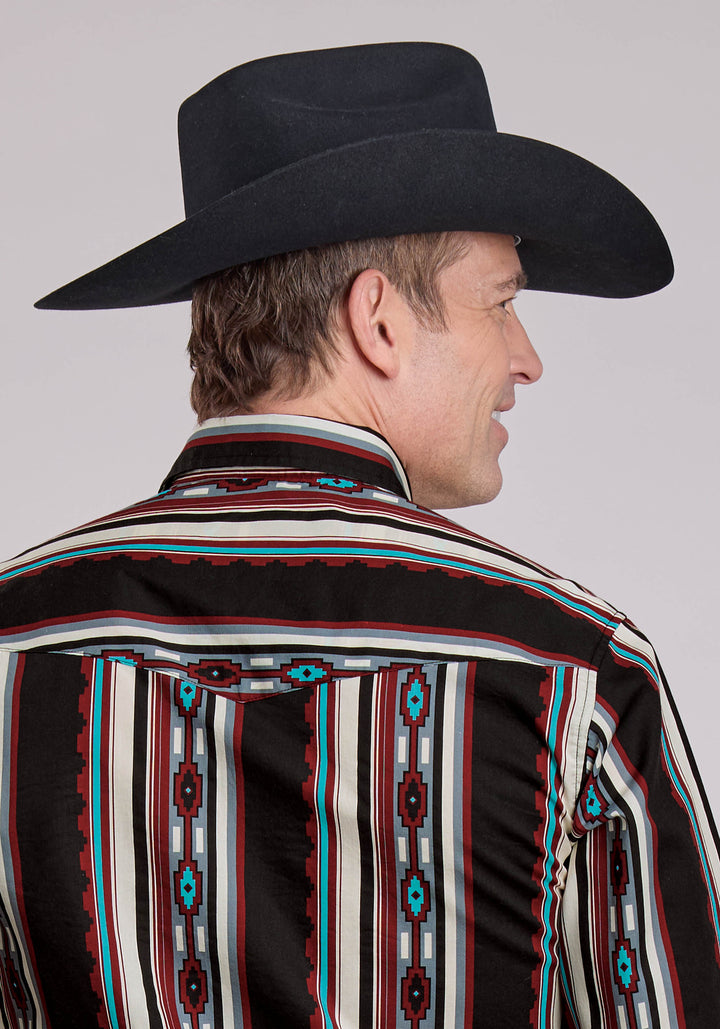 MENS LONG SLEEVE SNAP SERAPE STRIPE WESTERN SHIRT