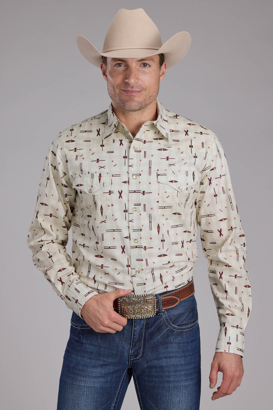 MENS 4 RETRO RODEO PRINT LONG SLEEVE SNAP WESTERN SHIRT
