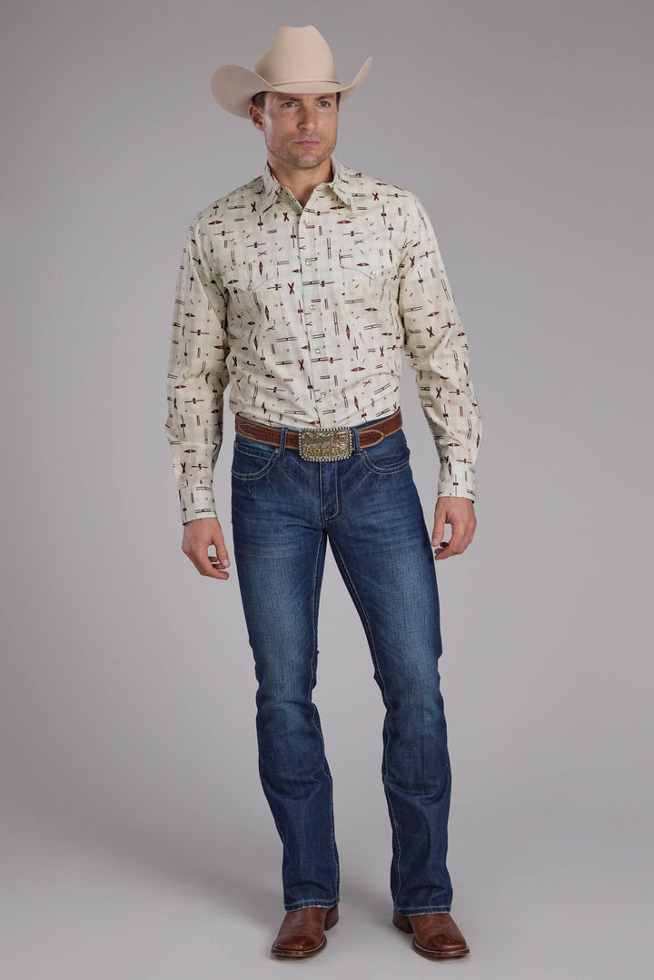 MENS 4 RETRO RODEO PRINT LONG SLEEVE SNAP WESTERN SHIRT