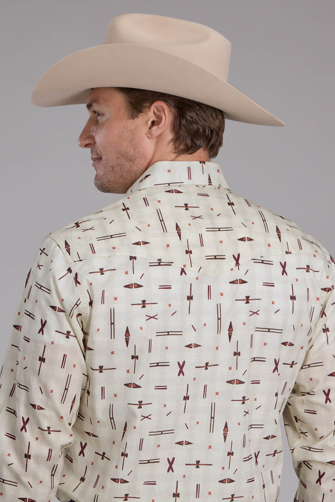 MENS 4 RETRO RODEO PRINT LONG SLEEVE SNAP WESTERN SHIRT