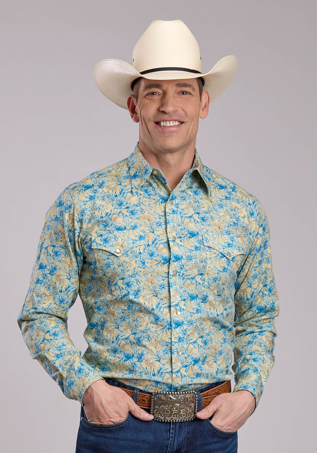 MENS ROPER HIBISCUS DREAMS PRINT LONG SLEEVE SNAP SHIRT