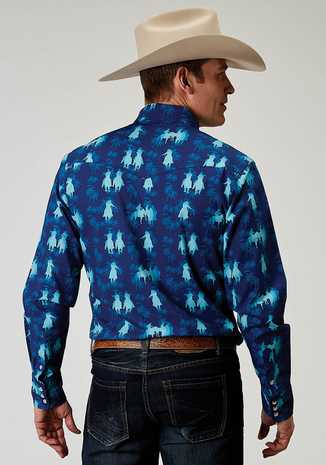 MENS LONG SLEEVE SNAP HAWAIIAN OMBRE PRINT WESTERN SHIRT
