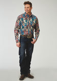 MENS LONG SLEEVE SNAP VINTAGE PATCHWORK PRINT WESTERN SHIRT