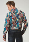 MENS LONG SLEEVE SNAP VINTAGE PATCHWORK PRINT WESTERN SHIRT