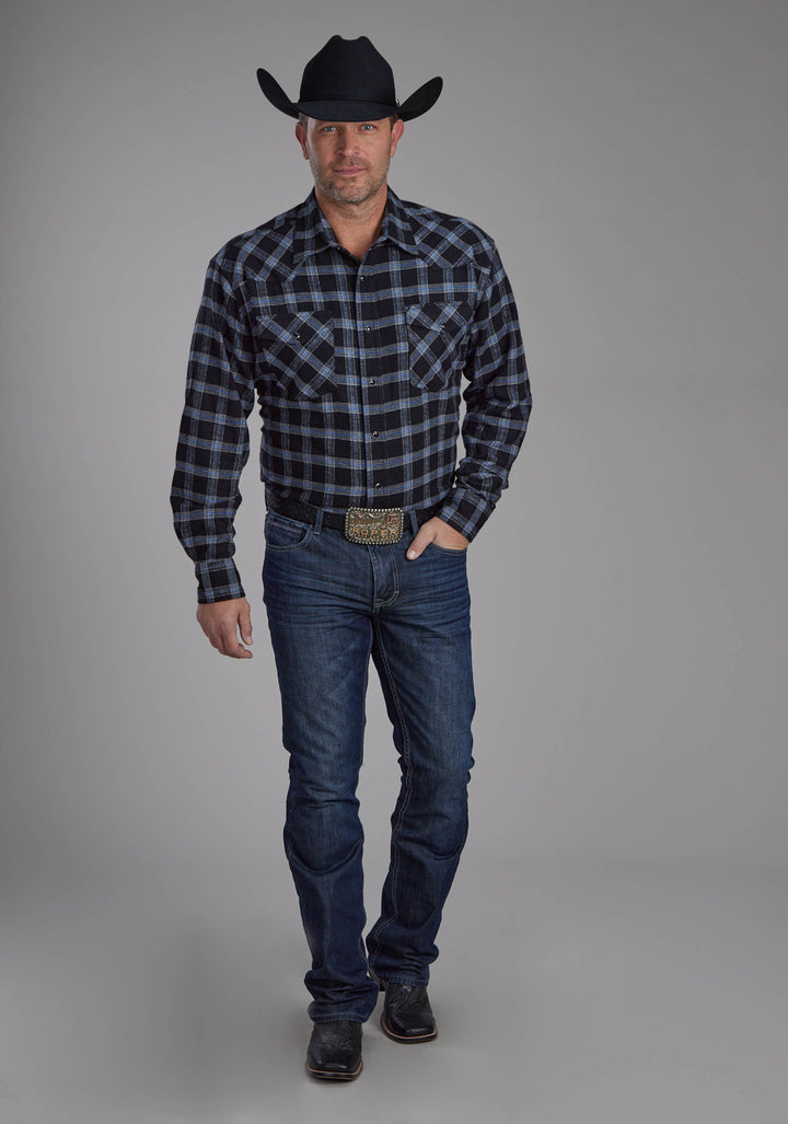 MENS UNLINED FLANNEL SHIRT LONG SLEEVE SNAP WESTERN SHIRT